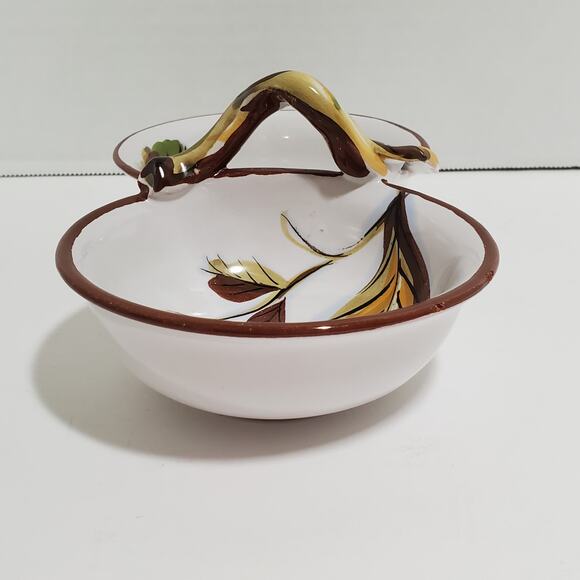 Painted Ceramic Double Serving Dish Divided Bowl Snacks Nuts Dips Italy - Picture 5 of 16